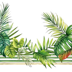 Fototapeta premium Tropical green leaves border illustration for nature and botanical designs, perfect for summer and exotic themed projects.