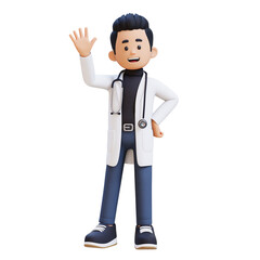 3D Doctor Character Waving Hand Pose. Suitable for Medical content