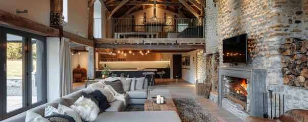Rustic converted barn offers a modern interior. ​​Combines the charm of old with the conveniences of contemporary living.