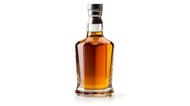 Closed bottle of cognac on a white background.