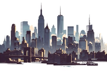 City skyline. Abstract illustration of metropolis landscape with skyscrapers, factories, offices, real estates.