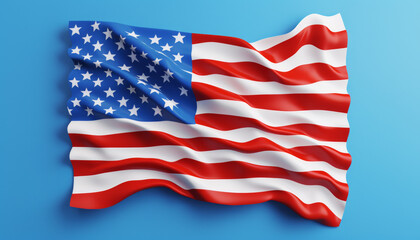 Waving American flag on a blue background, symbolizing patriotism, freedom, and national pride. Perfect for Independence Day or patriotic themes.