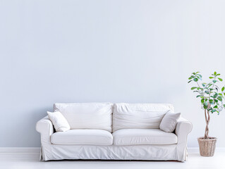 Room composition with minimal furniture and ample copyspace for text in soft tonality. Home interior design composition.