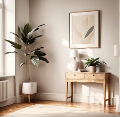 Mockup frame in Scandi living room interior, 3d render