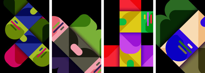 Geometric colorful poster backgrounds with squares and circles