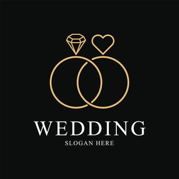 wedding rings logo design creative idea with ring icon love heart and diamond