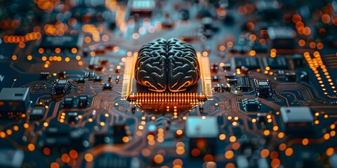Enhancing Intelligence and Connectivity with AI Chip Implanted in Human Brain. Concept Artificial Intelligence, Brain Implants, Future Technology, Enhancing Human Capabilities, Ethical Concerns