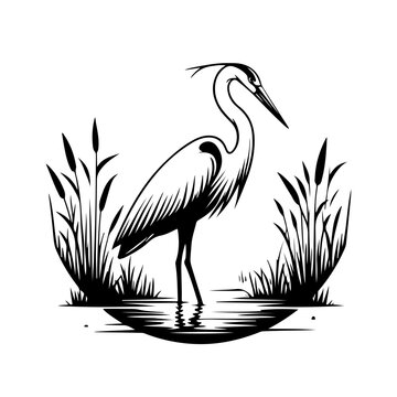 recommend clip art: heron on water black silhouette logo svg vector, heron on water icon illustration.