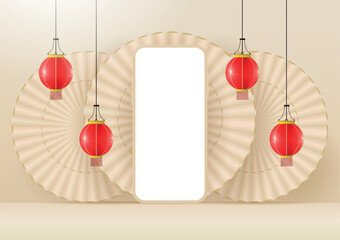 blank screen smart phone with chinese new year background