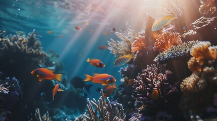 Obraz premium Underwater world Coral reef and fishes in Red sea at Egypt : Generative AI