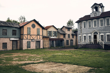 street view in an old town with old houses