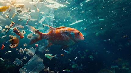 Fish and plastic pollution in sea Microplastics contaminate seafood : Generative AI