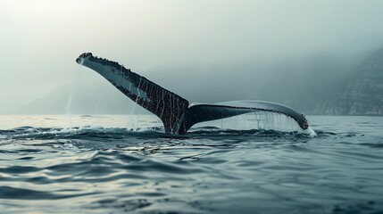 Seascape with Whale tail The humpback whale Megaptera novaeangliae tail dripping with water in False Bay off the Southern Africa Coast : Generative AI