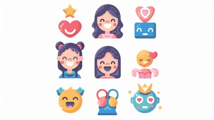 Set of 9 simple dame happiness icons for web isolated on white background