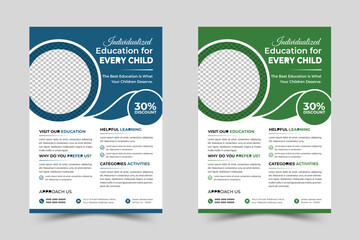 kids school admission flyer template design. Flyer brochure cover template for Kids back to school education admission layout vector design. 