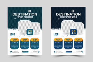 Travel Vacation Tour Agency Flyer Template Design. Holiday, Summer travel and tourism flyer or poster vector template design.