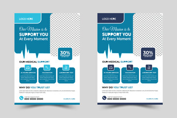 Corporate medical health care flyer template design and Dental care, clinical flyer vector template design. Healthcare hospital medical flyer design template
