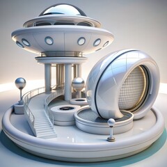 3D Render of a Neo-Futuristic Shopping Mall, on isolated white background, Generative AI