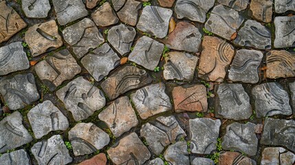 Obraz premium Texture background of footpath bricks with worm like patterns