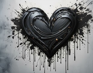 black heart with brush strokes and dripping paint on white background, digital graffiti art