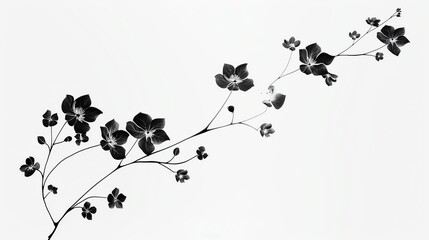 Simple vine and flower outline, minimalistic black and white background