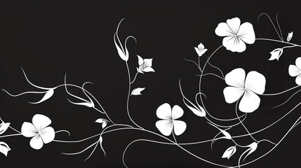 Simple vine and flower outline, minimalistic black and white background