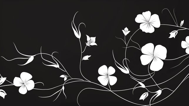 Simple vine and flower outline, minimalistic black and white background