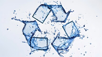 Artistic recycling sign made of water splashes, isolated on a clean white background