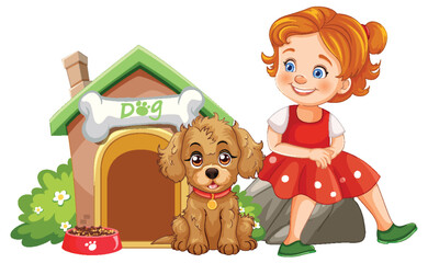 A girl and her dog outside