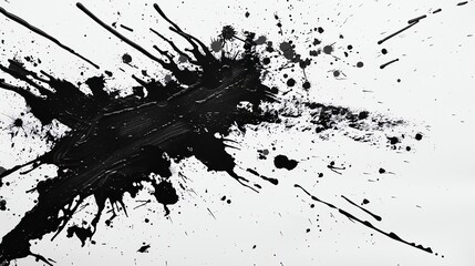 Naklejka premium Black ink splash on white background. The ink is splattered in a random pattern, creating a sense of chaos and movement.