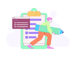 Invite friends to conduct questionnaire flat vector concept operation hand drawn illustration
