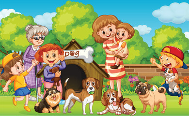 Family and pets enjoying a sunny day