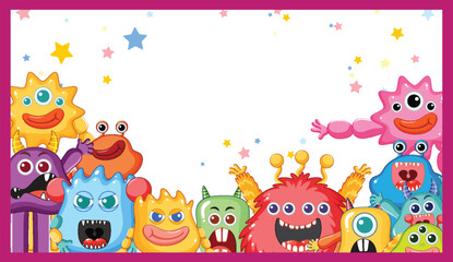 Cheerful monsters with stars in the background
