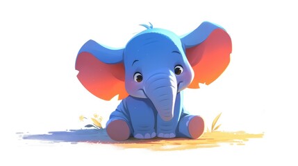 Obraz premium 2d illustration of a cute elephant depicted in colorful caricature on a white background