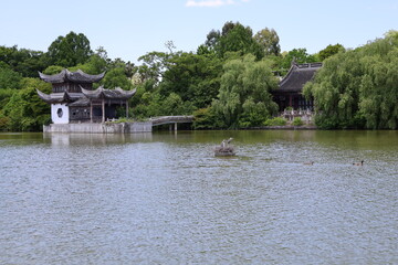 A Japanese park : the scene of Chinese houses in Hanahaku-kinen-koen at Tsurumi-ryokuchi in Osaka City and in Moriguchi City in Osaka Prefecture