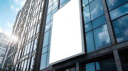 Tech startup office building with a tall narrow blank billboard.