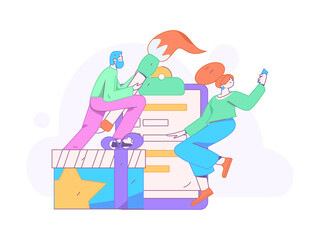 Invite friends to conduct questionnaire flat vector concept operation hand drawn illustration
