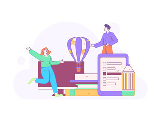 Invite friends to conduct questionnaire flat vector concept operation hand drawn illustration
