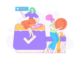 Invite friends to conduct questionnaire flat vector concept operation hand drawn illustration
