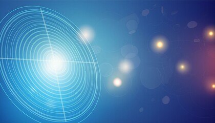 Bright perspective with a blurred blue gradient background featuring a glowing light circle dart target success square. Abstract  illustration for brochure pages and presentations