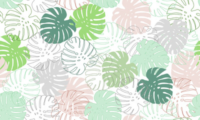 Colorful monstera leaves seamless pattern in white background. Vector Repeating Texture. © Thongchai Jindaphant