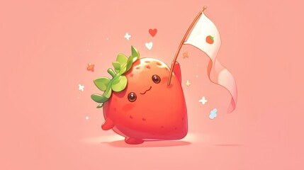 Obraz premium Imagine the strawberry juice character playfully raising the flag like a line judge adding a touch of cuteness to the design for a t shirt sticker or logo element