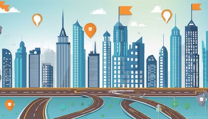 Business road map timeline infographic city designed for abstract background template milestone element modern diagram process technology digital marketing data presentation chart  illustration