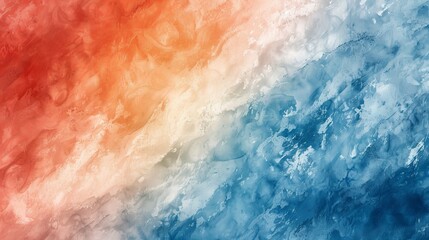 Obraz premium Abstract watercolor painting with vibrant red, orange, and blue hues blending together in a fluid and dynamic pattern.