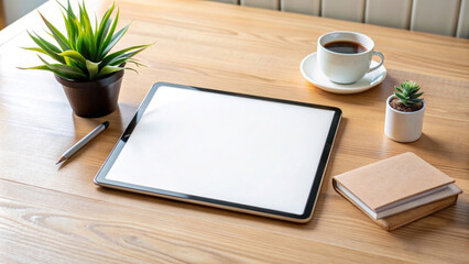 Mockup Tablet blank screen of placed on office table.