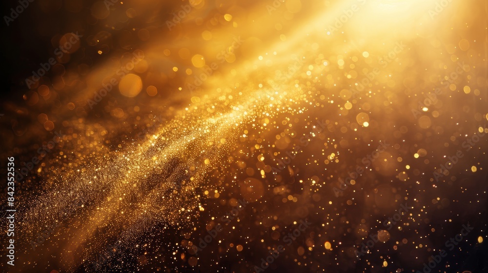 Poster a close-up slow-motion shot of dust particles dancing in a sunbeam, illuminated against a dark backg