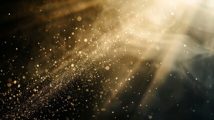A close-up slow-motion shot of dust particles dancing in a sunbeam, illuminated against a dark background.