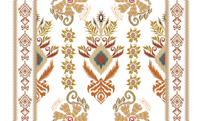 Hand draw Ikat floral paisley embroidery.Ikat ethnic oriental pattern traditional.Aztec style abstract vector illustration.white background.great for textiles, banners, wallpapers.