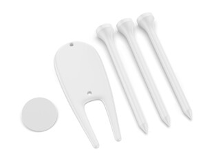 Blank golf divot tool tee set 3d illustration.