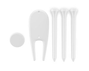 Blank golf divot tool tee set 3d illustration.